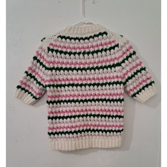 Zara Womens Small SOFT STRIPE KNIT Alpaca sweater Top Short Sleeve Pink Green - Picture 4 of 6